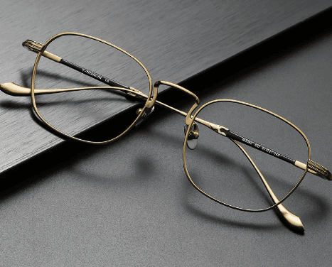 Gold-colored titanium rimless glasses